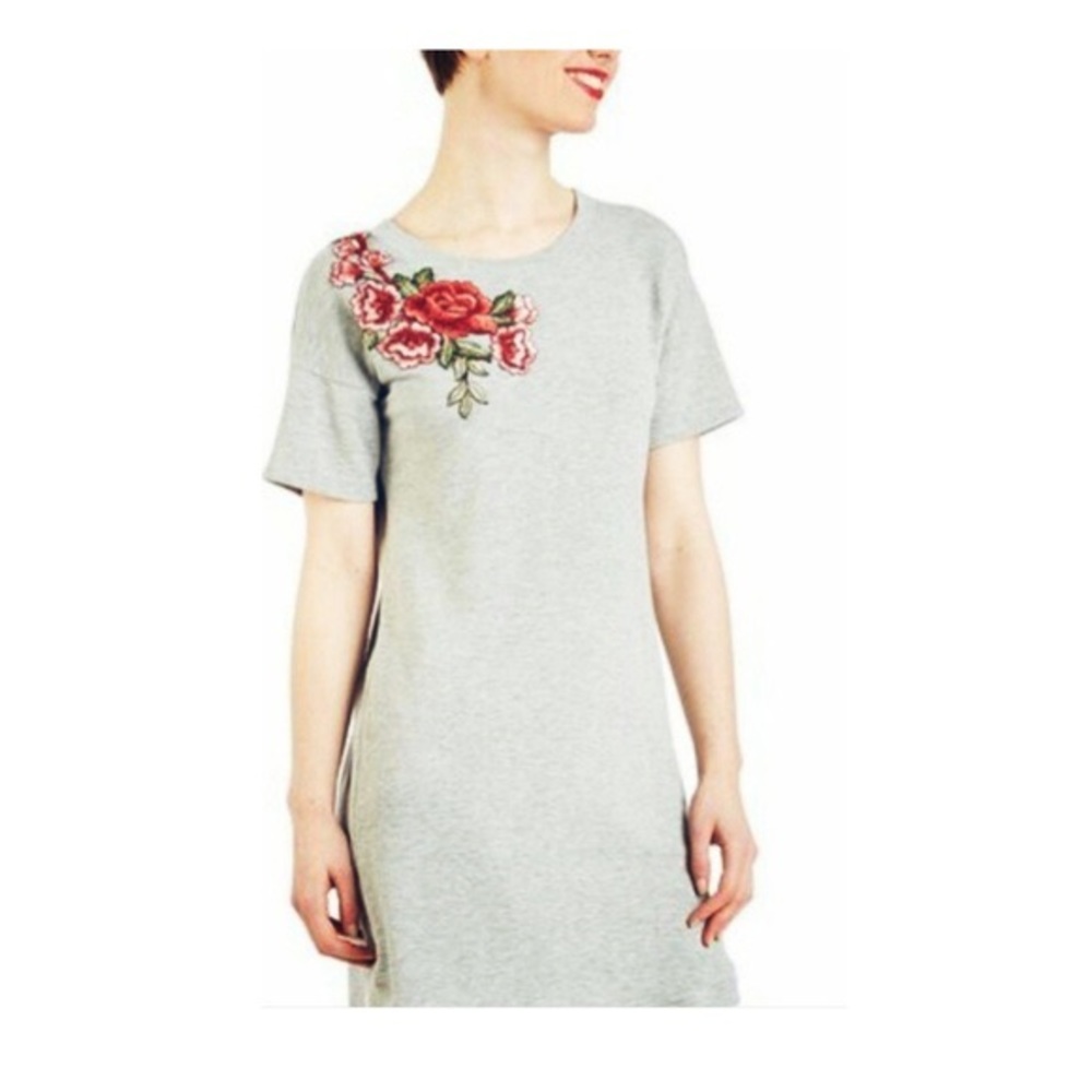 Potter’s Pot Floral Embroidered Grey T-Shirt Dress
